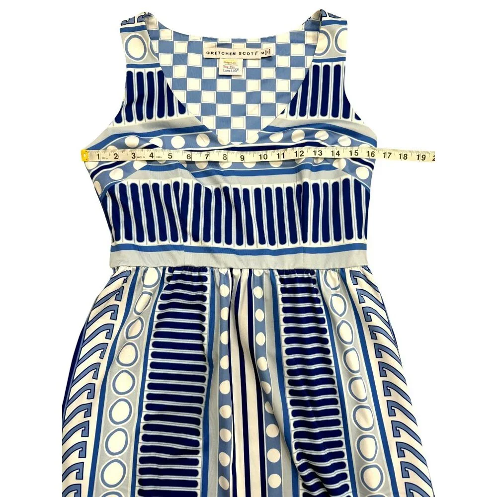 Gretchen Scott Womens Size S Dress Blue & White Print Sleeveless Dress Belted - Picture 6 of 8